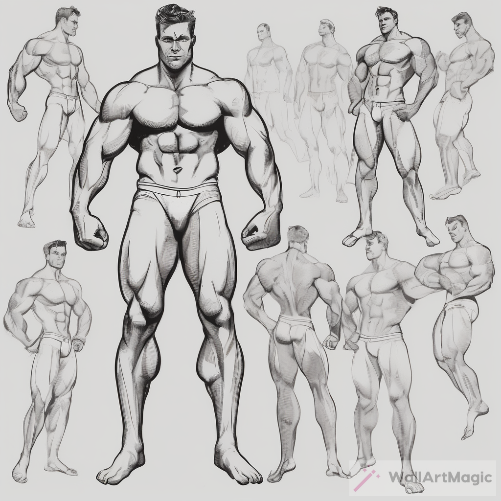 Exploring the Strength and Form: A Line Drawing of a Muscular Man
