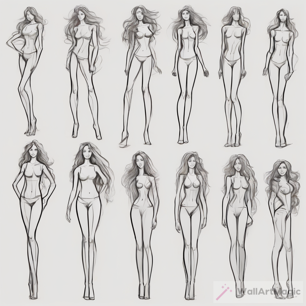 The Graceful Beauty of a Tall Woman: Captivating Line Drawings