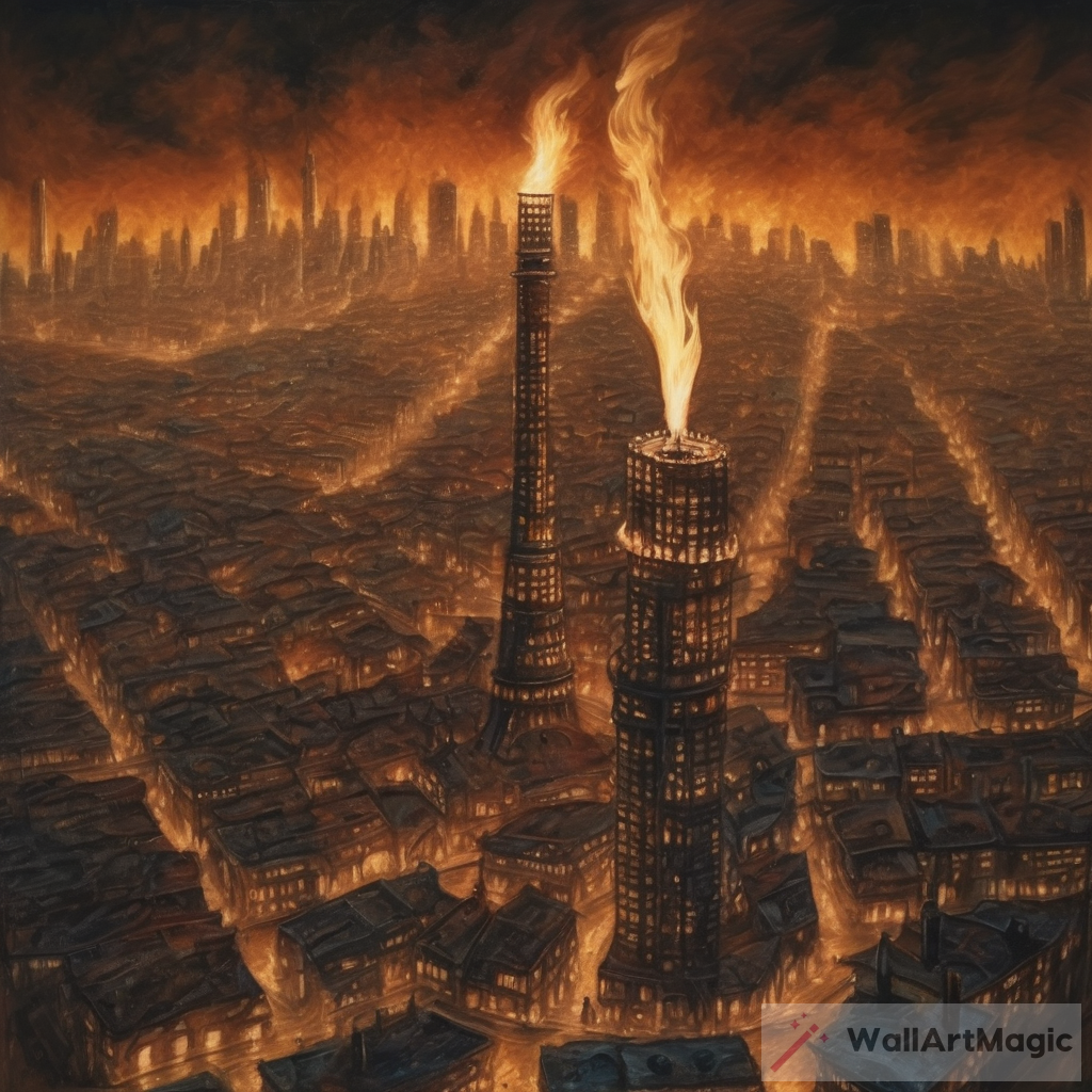 Exploring the Intense Oil Art Style: A Glimpse of a Burning City in a Cigarette Top