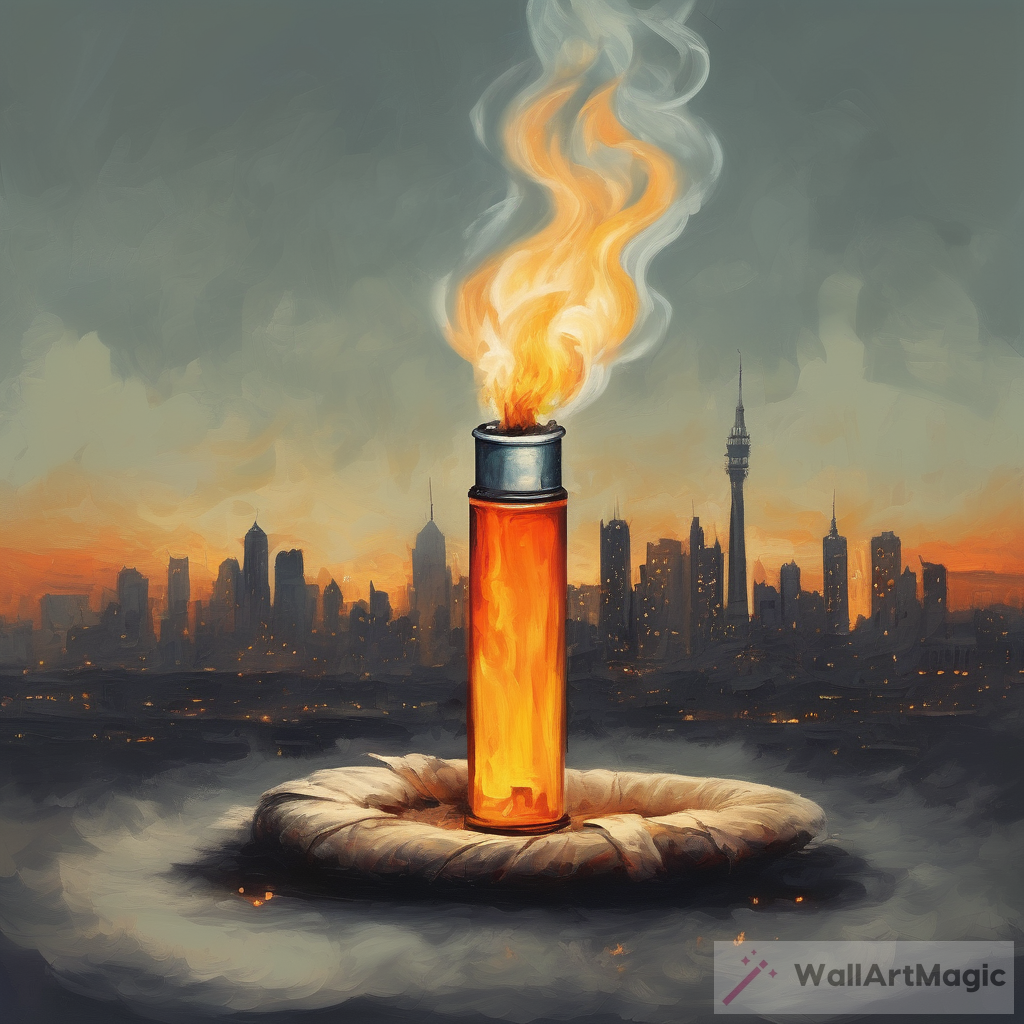 Exploring the Oil Art Style: The Dynamic Contrast of a Burning City in a Lit Cigarette