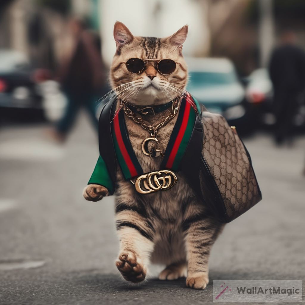 Gangsta Cat with a Gucci Belt: A Feline Fashionista Takes the Street