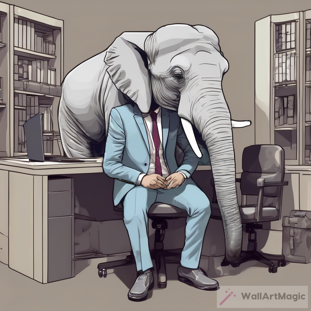 The Captivating Blend of Power and Refinement: Adult Elephant in a Suit Sitting at a PC