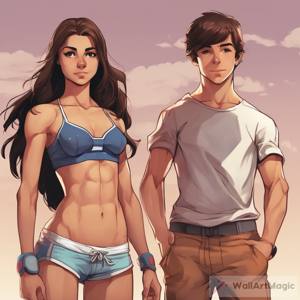 Captivating Art: Brunette Teenage Girl with Six Pack Abs
