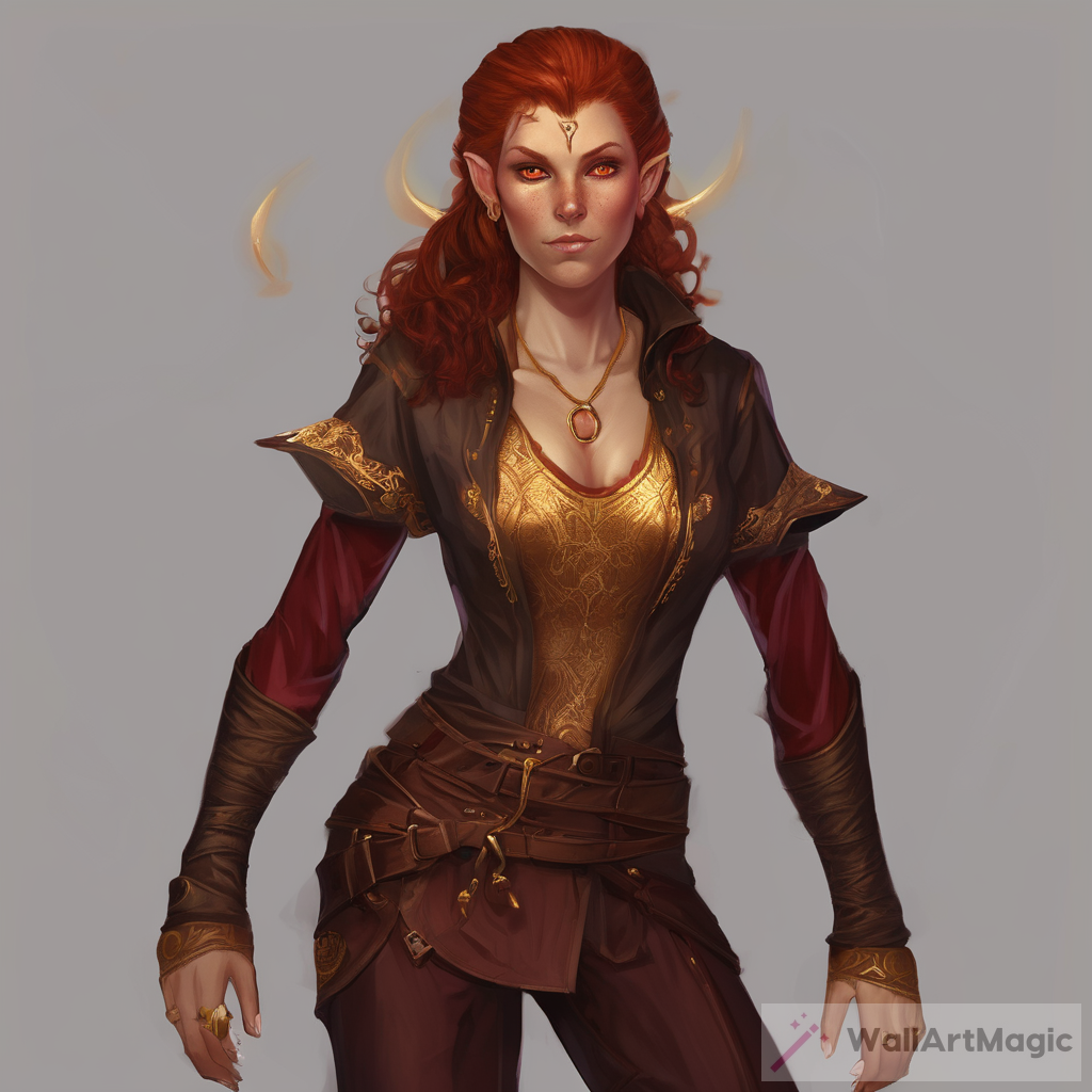 Discover the Captivating Beauty of a Brown-Red Haired, Golden-Eyed Female Tiefling