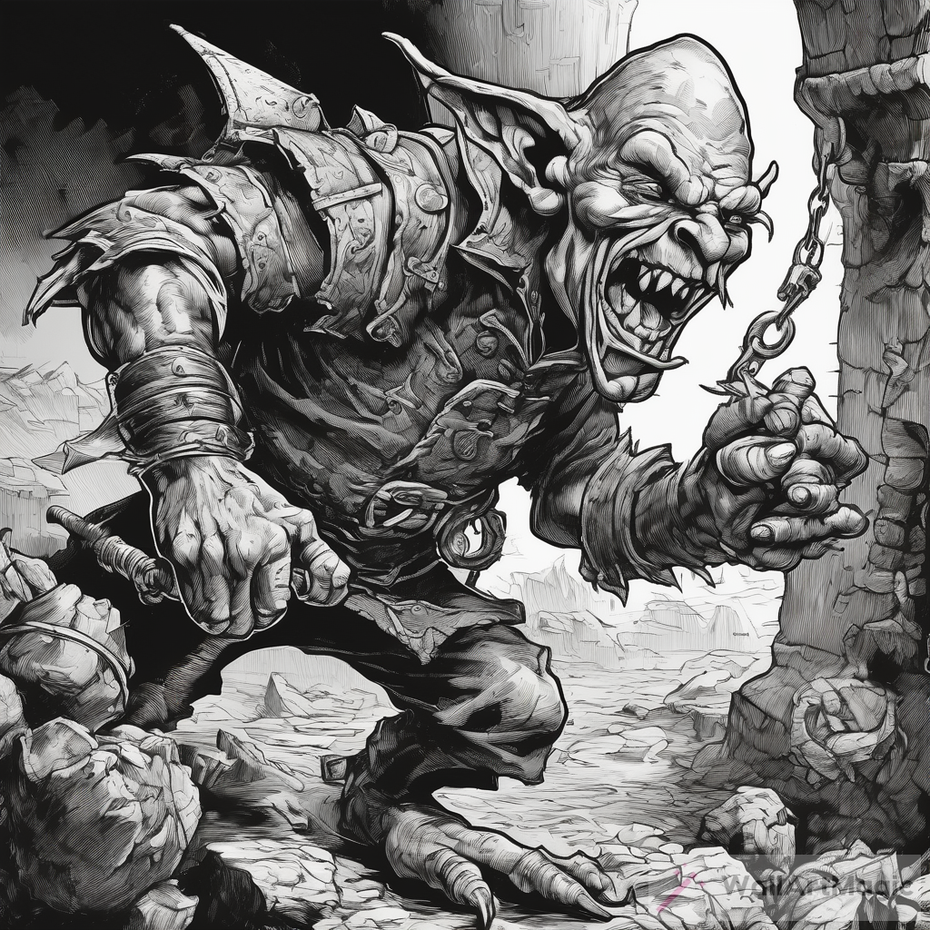 The Hungry Goblin: A Dungeon and Dragon Style Ink Black and White Image