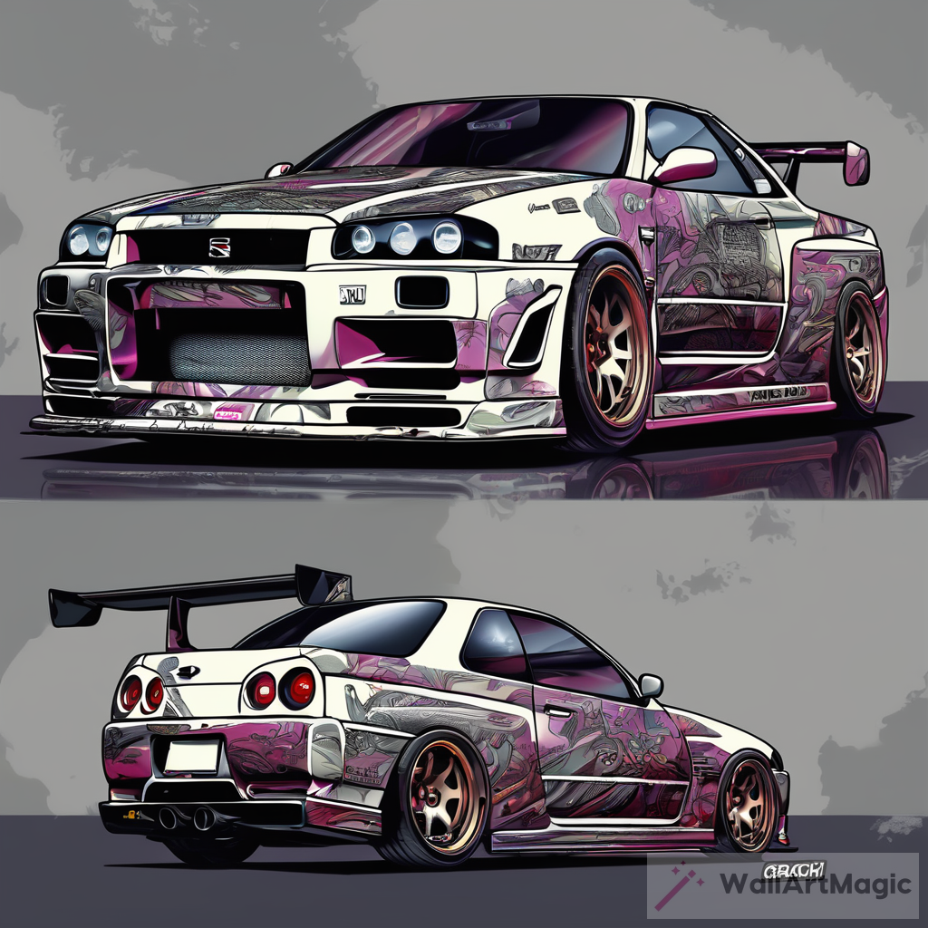 A Breathtaking Artwork of the Nissan Skyline R34 GTR in the Mountains