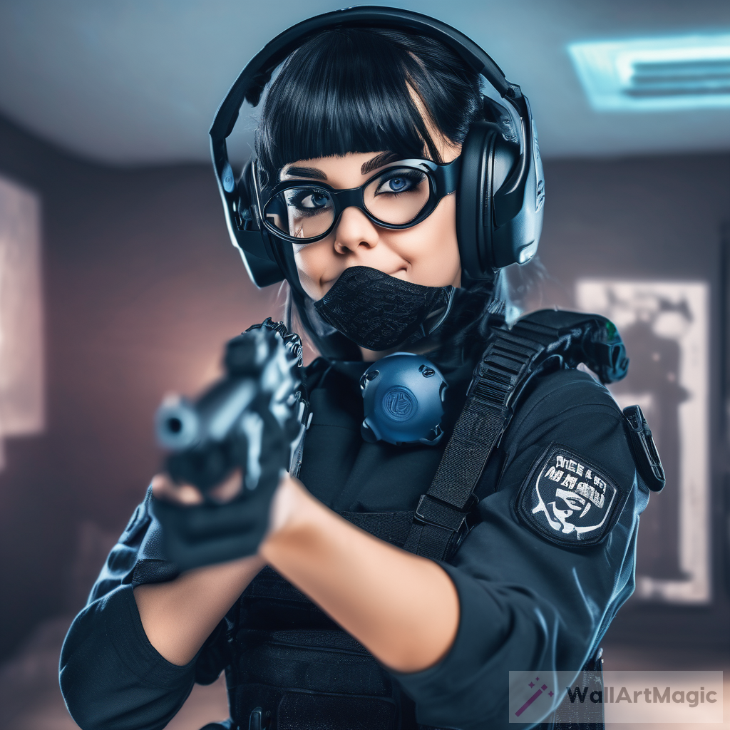 Cute Black Haired Girl in SWAT Outfit: Art Description