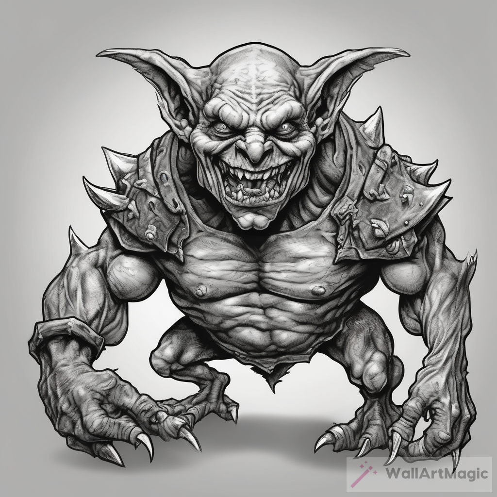 Realistic Inked Black and White Style: Ferocious Goblin
