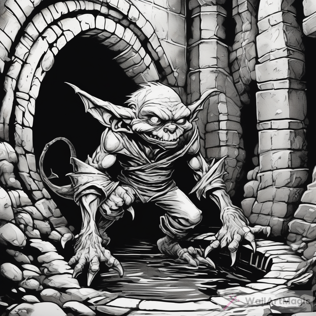 Ferocious Goblin Inked Art in Black and White
