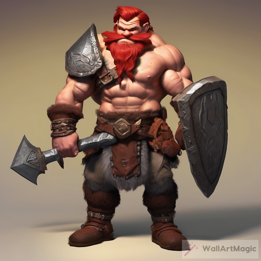 Powerful Barbarian Art: Dwarf with Red Hair and Light Skin