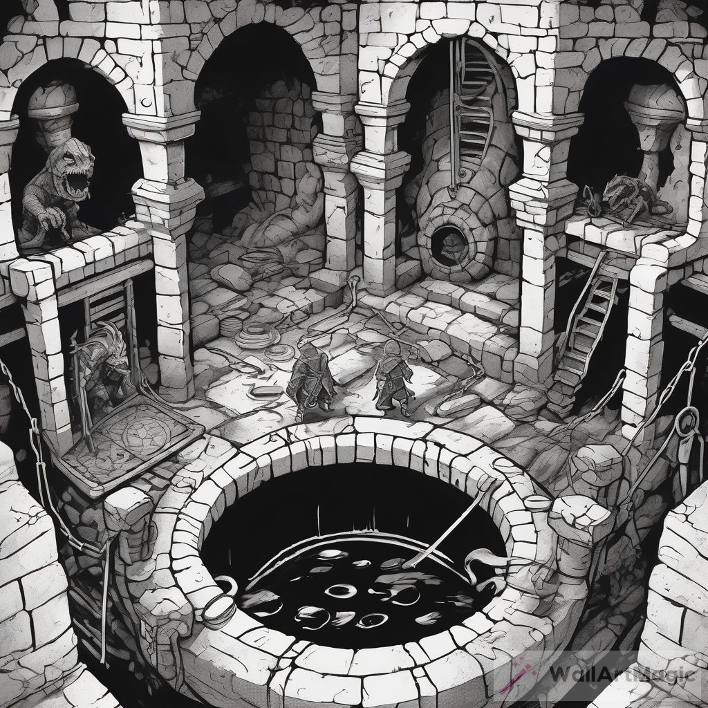 Black and White Inked Dungeon and Dragon Trap in Sewer