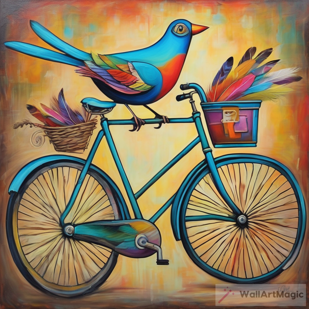 Whimsical Bird on Vintage Bicycle: A Vibrant Painting