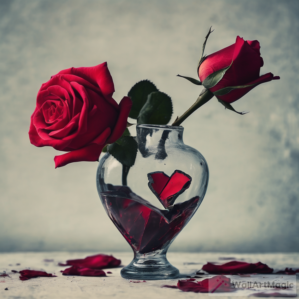 Artistic interpretation of a broken heart in a shattered vase