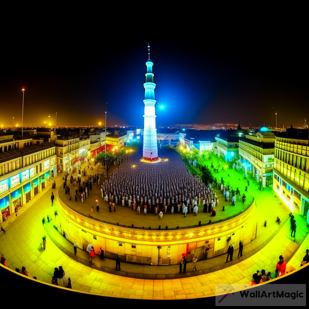 Charminar EID Night: Futuristic Edison Bulb Brick Panorama