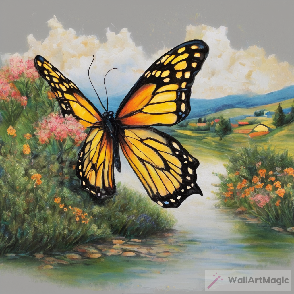Tranquil Landscape Art with Butterflies