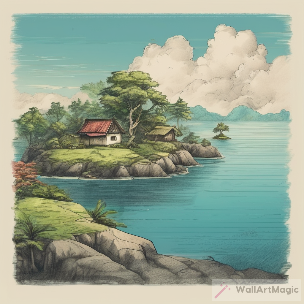 Island Landscape Scenery Drawing