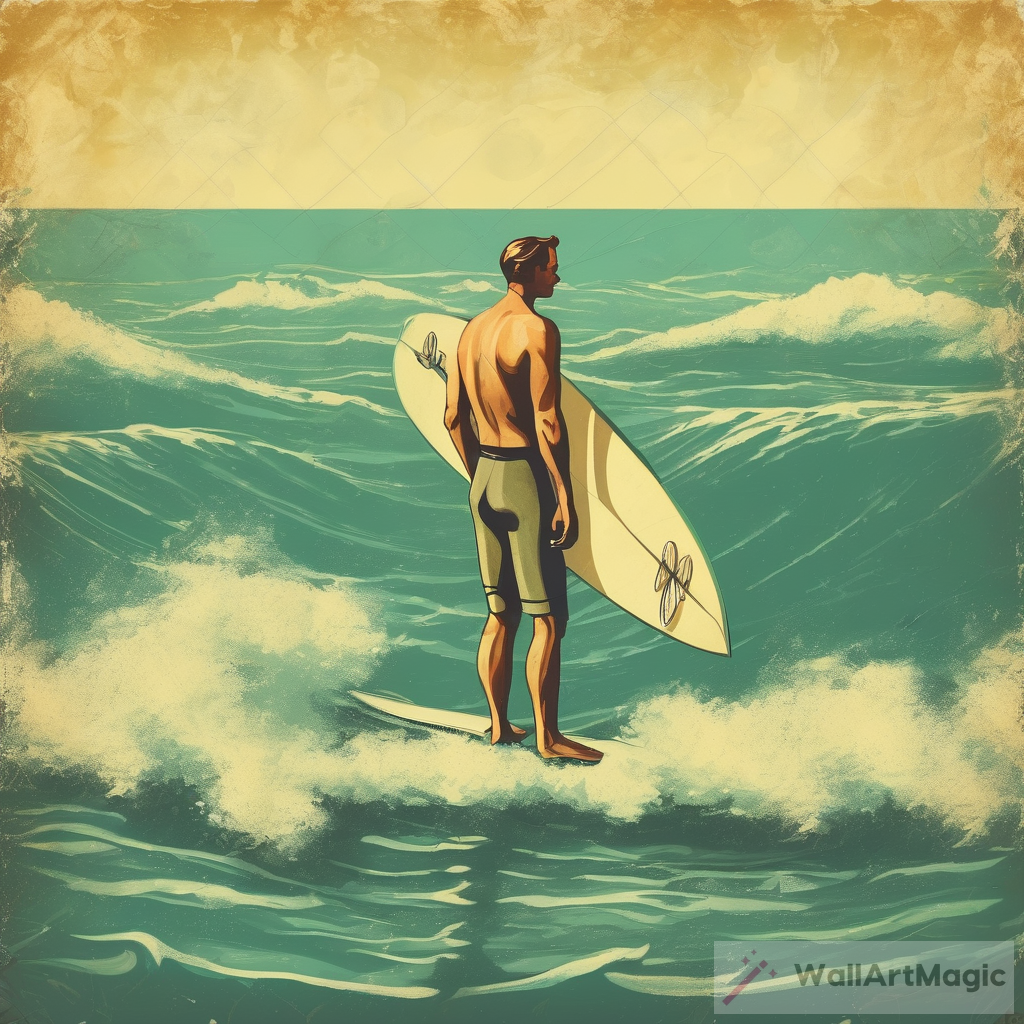 Man on Surfboard Retro Art