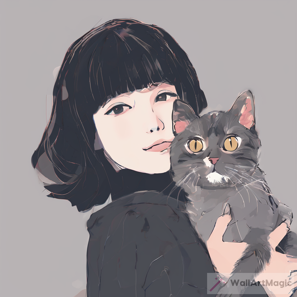 Girl with a Cat - Digital Art (AI)