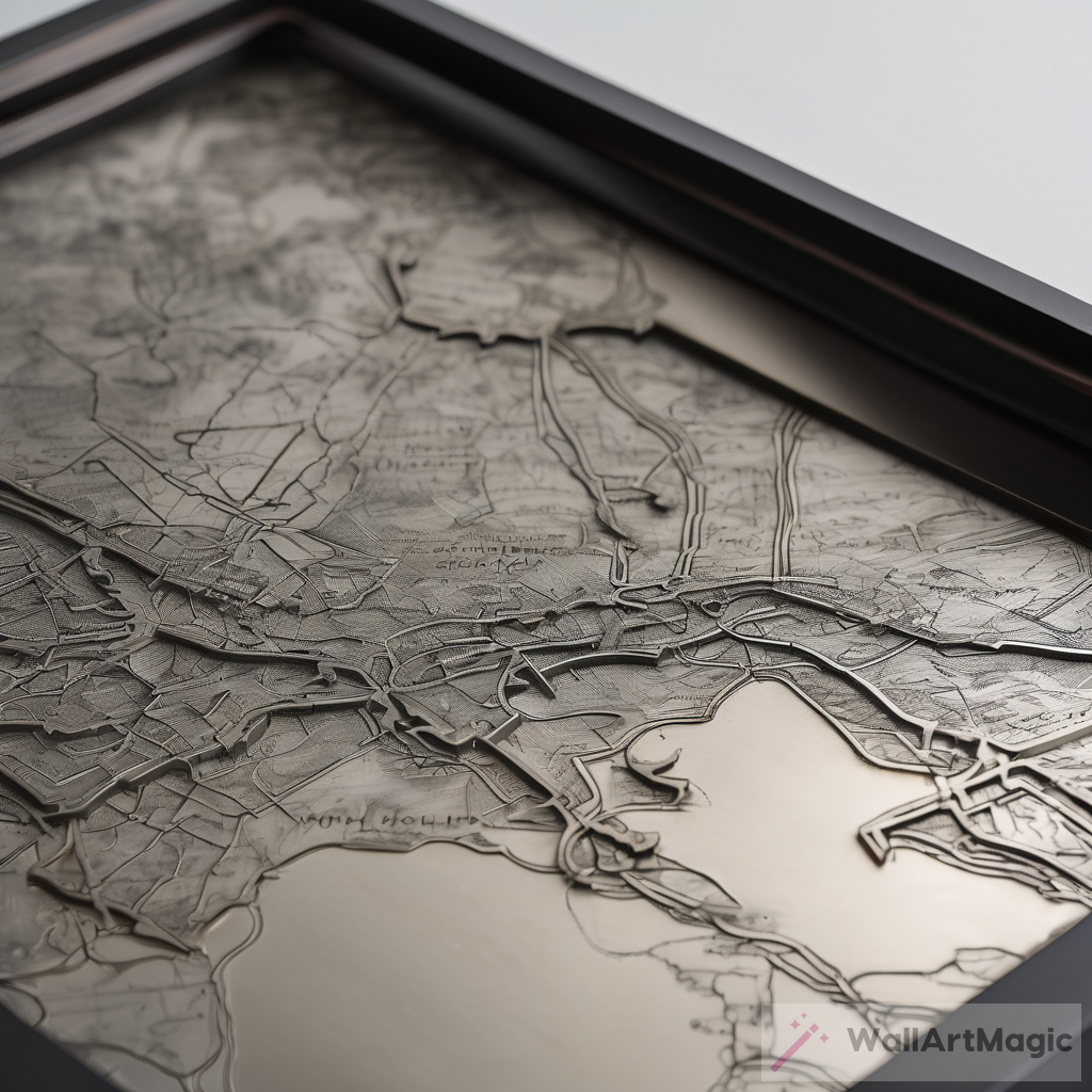 Detailed Metal Drawing: Framed Ideas & Map Engraving