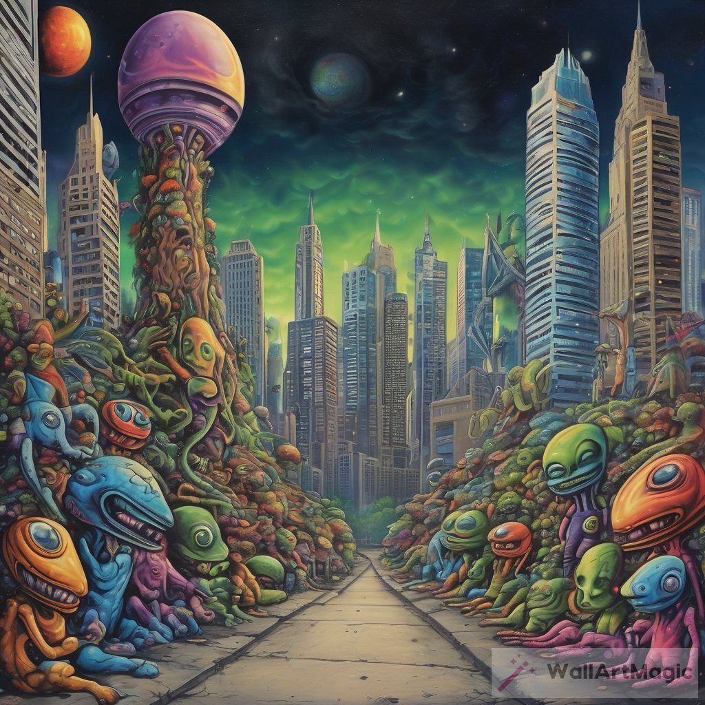Extraterrestrial Graffiti Art: Urban Skyline Fusion