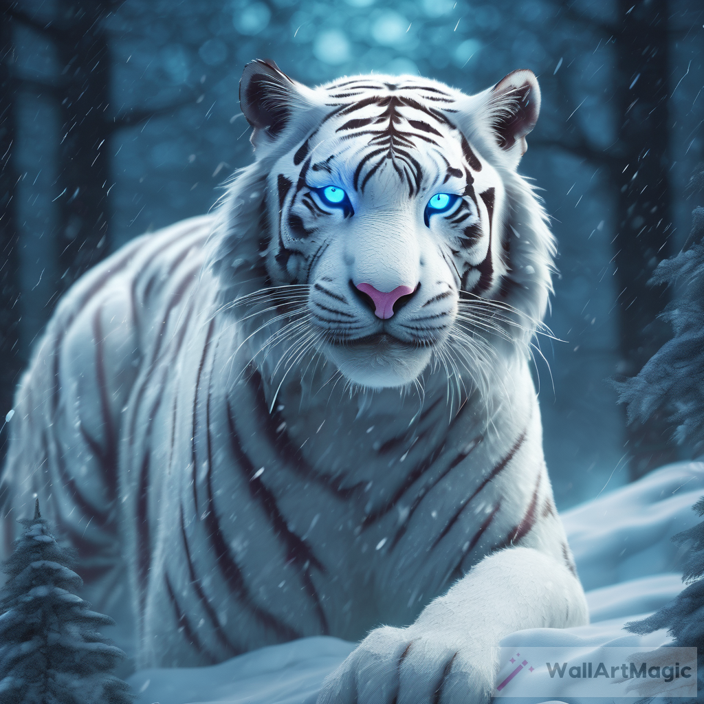 Glowing White Tiger in Snow Storm