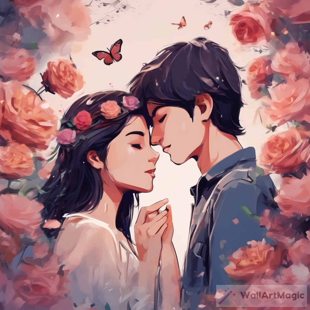 Digital Art Romance: Boy and Girl in Flower Creativity