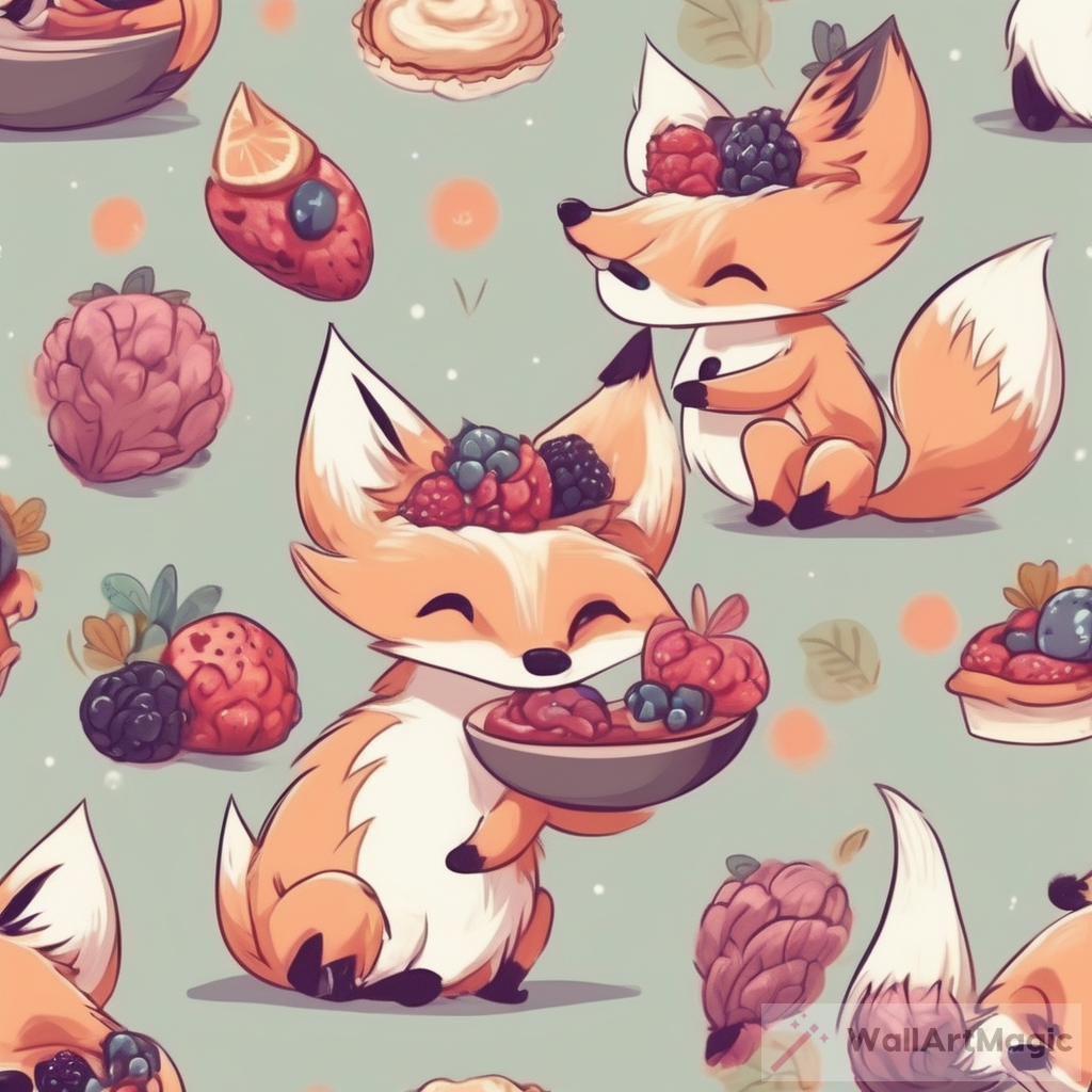 Charming Pastel Fox Drawing with Berry Pie