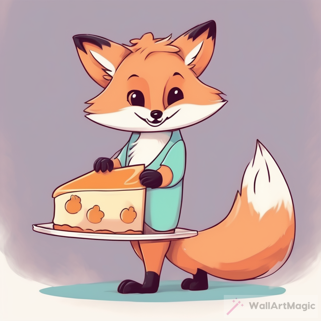 Adorable Pastel Fox Drawing with Pie