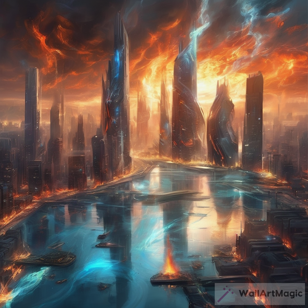 Fire & Water Fusion: Futuristic Cityscape Art