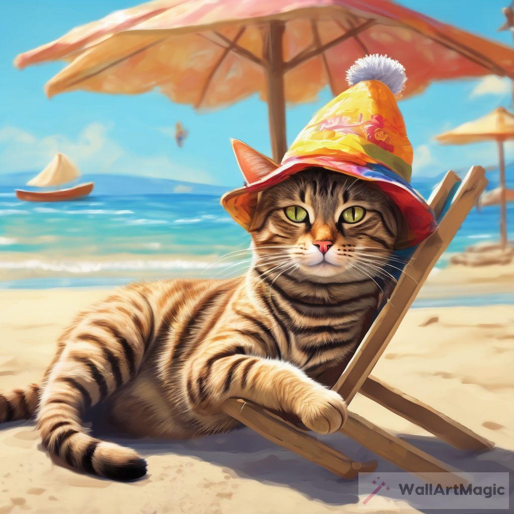 Tabby Cat Beach Sun Tan AI Artwork