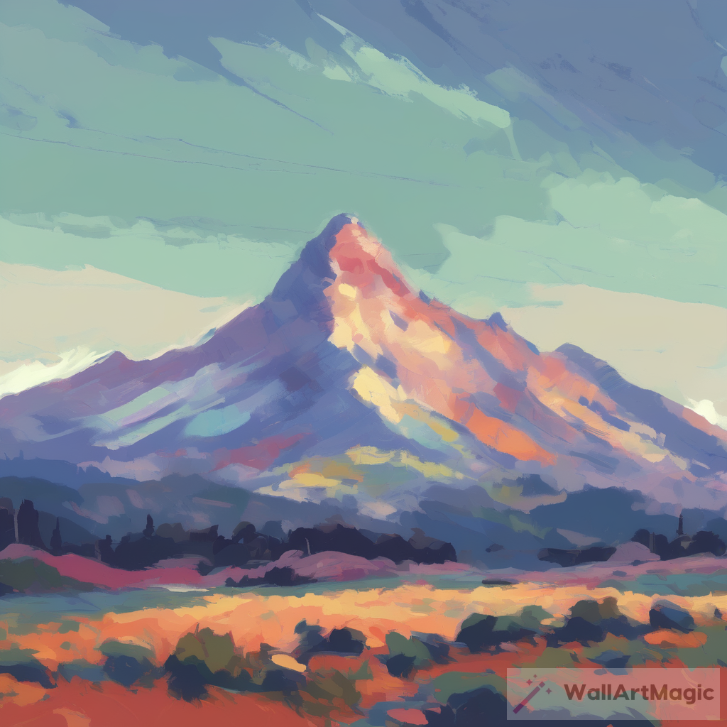 Serene Mountain Illustration in Impressionist Style