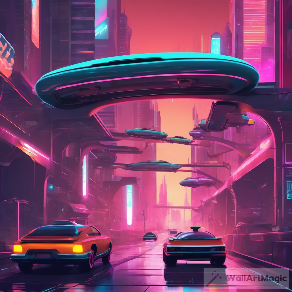 Retro-Futuristic Cityscape: Hovercars, Skyways, Neon Lights, AI Art
