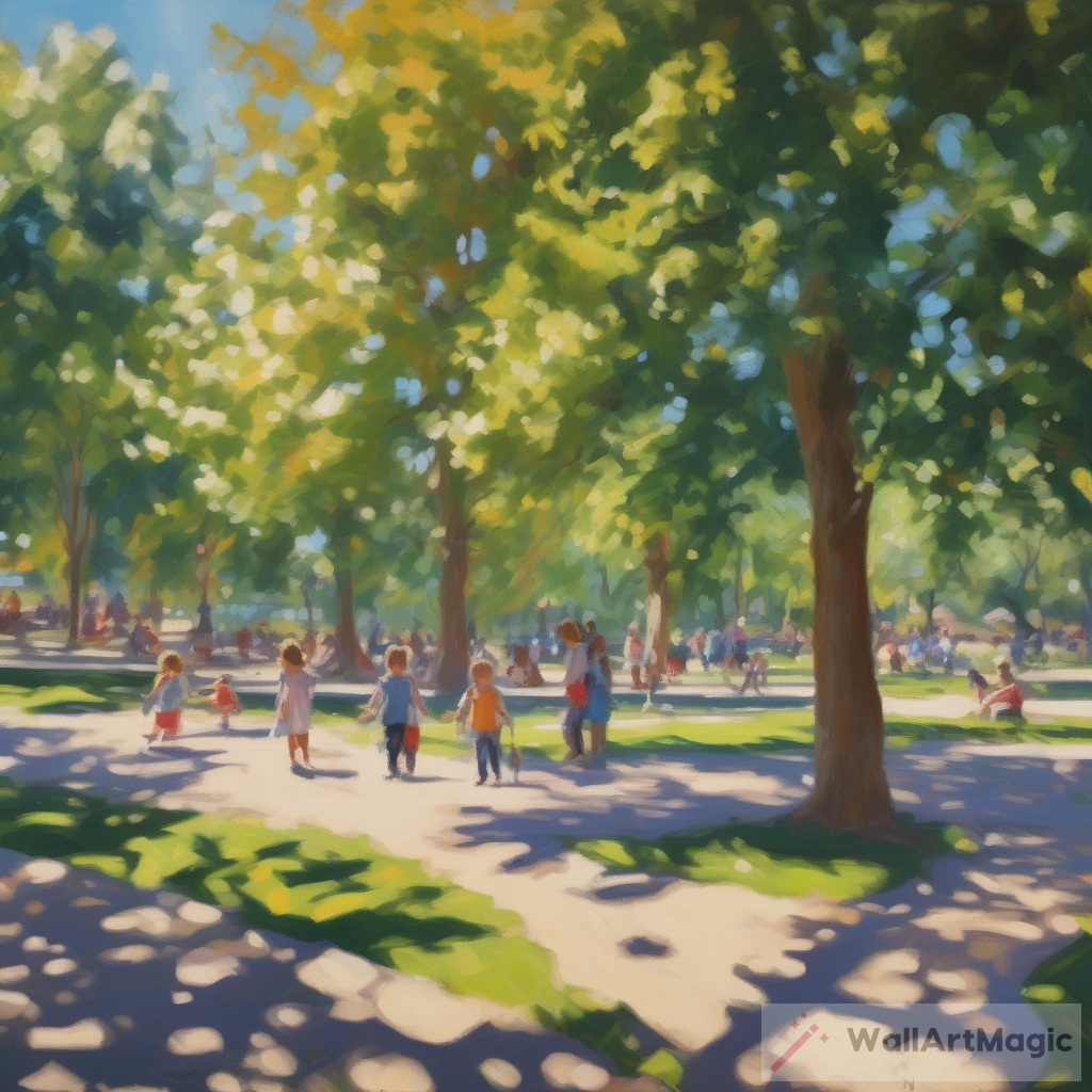 Impressionist City Park Scene Artwork