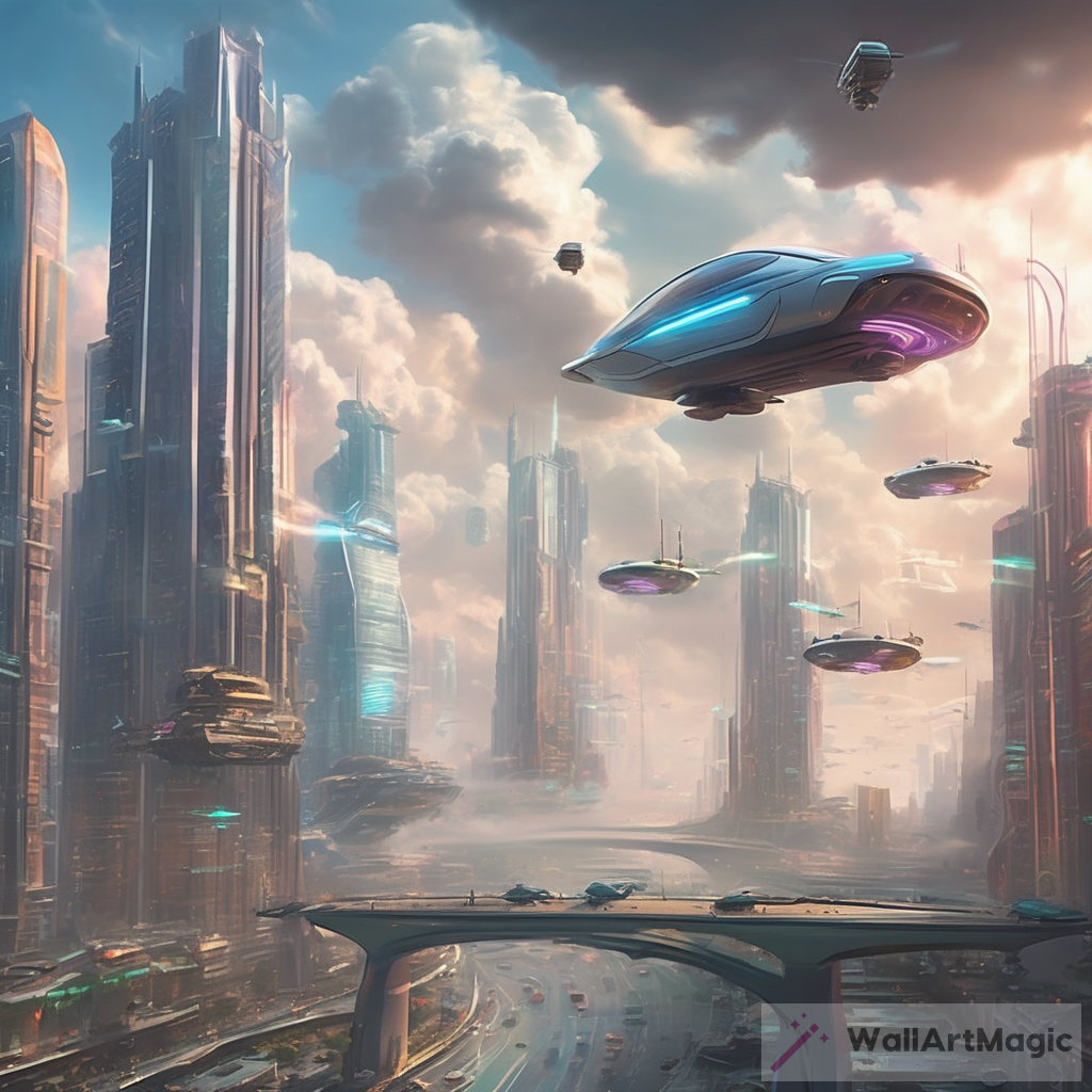Futuristic Cityscape with Flying Cars