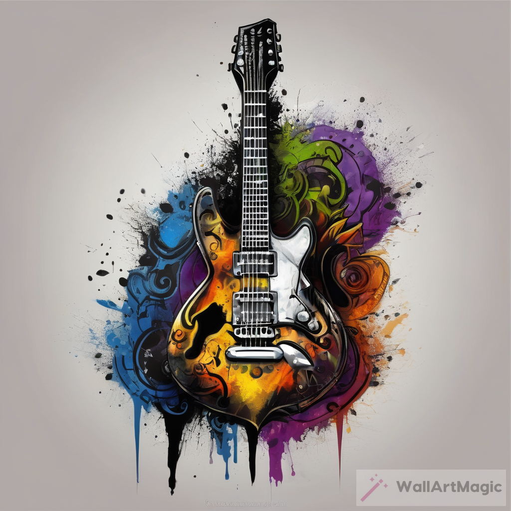 Vibrant Skull Art & Electric Guitar: Heavy Metal Rock Colors