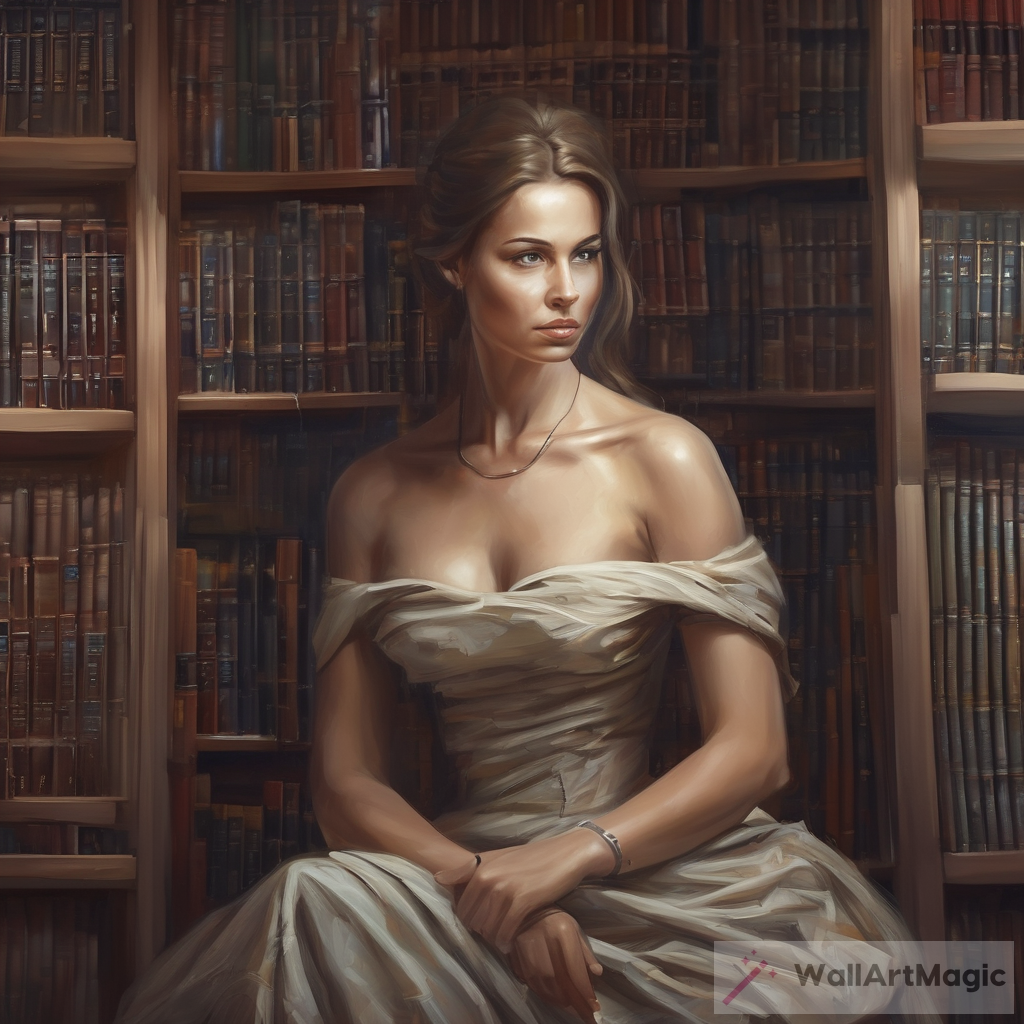 Stunning Portrait Woman In Library Artwork