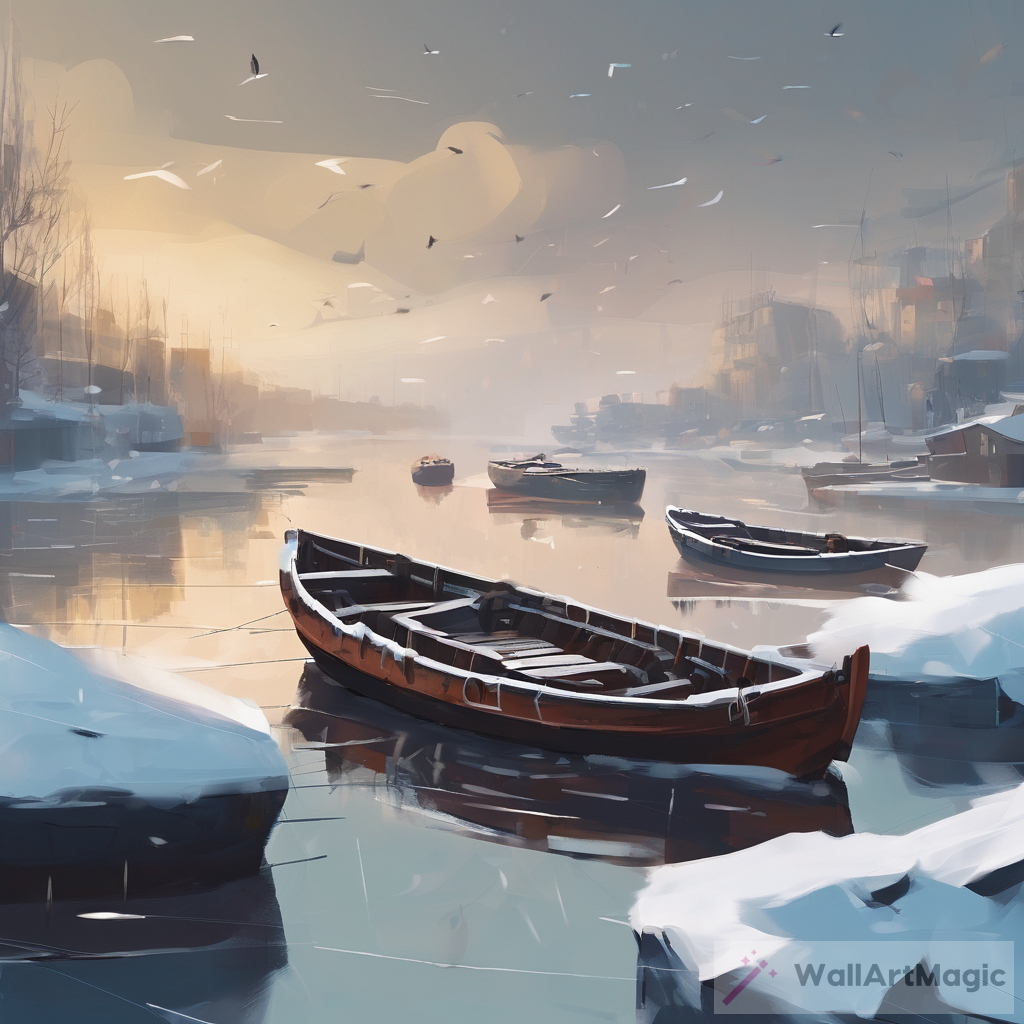 Captivating Winter Boats AI Artwork