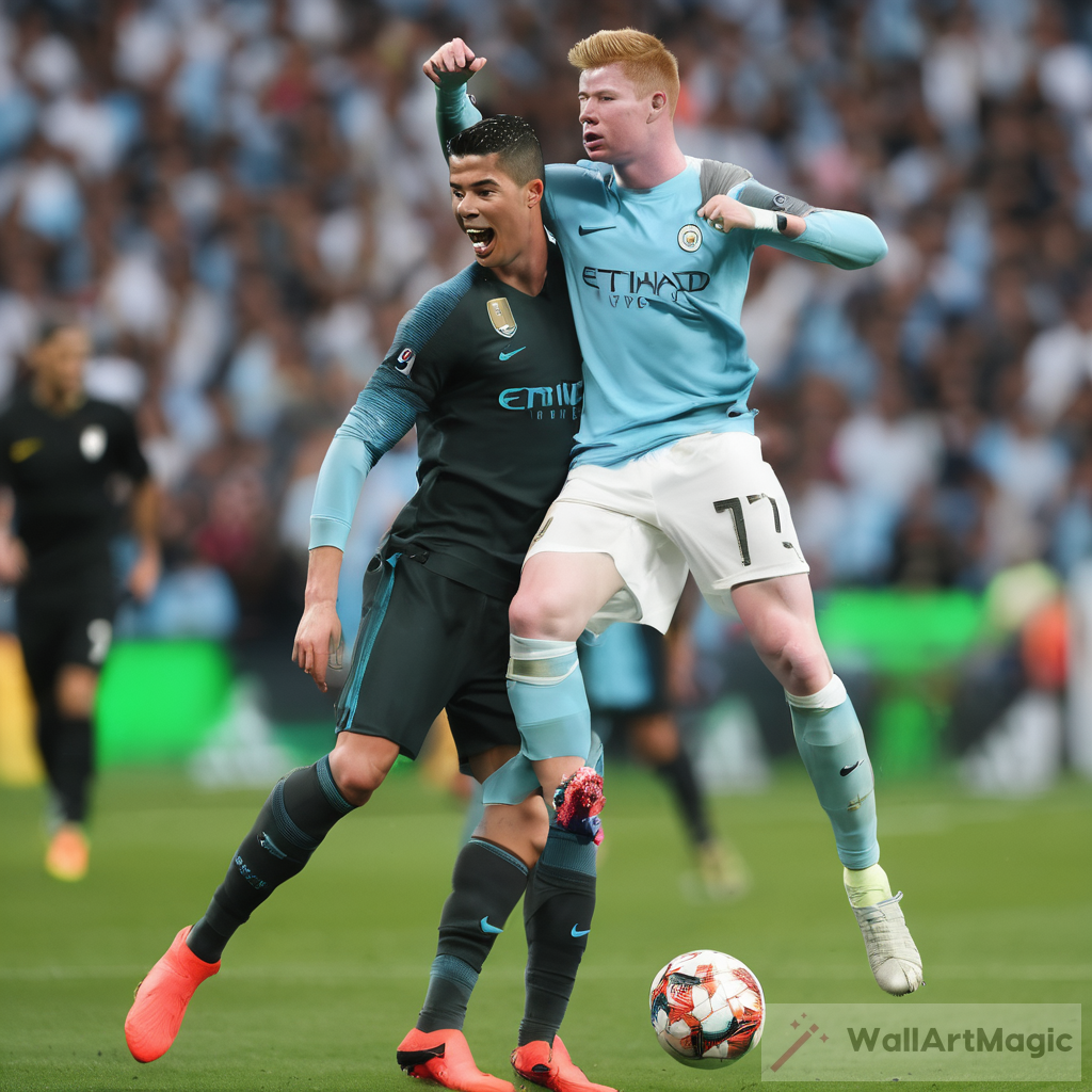 Kevin De Bruyne with Cristiano Ronaldo on shoulders