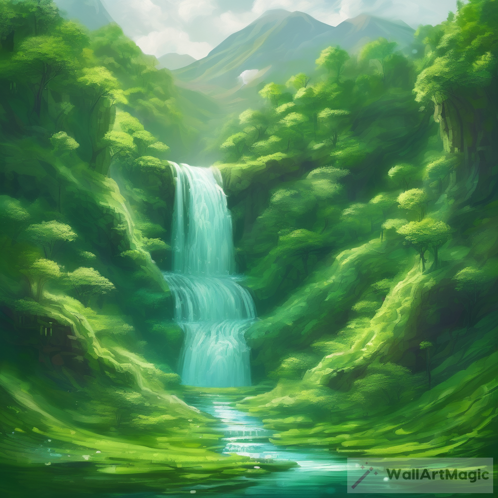 Whispering Waters: AI Art Depicting Cascading Waterfall