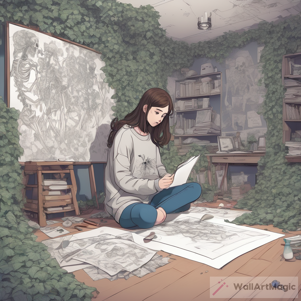 Enchanting Young Cartoonist's Room: Anime Art and Ivy Surroundings