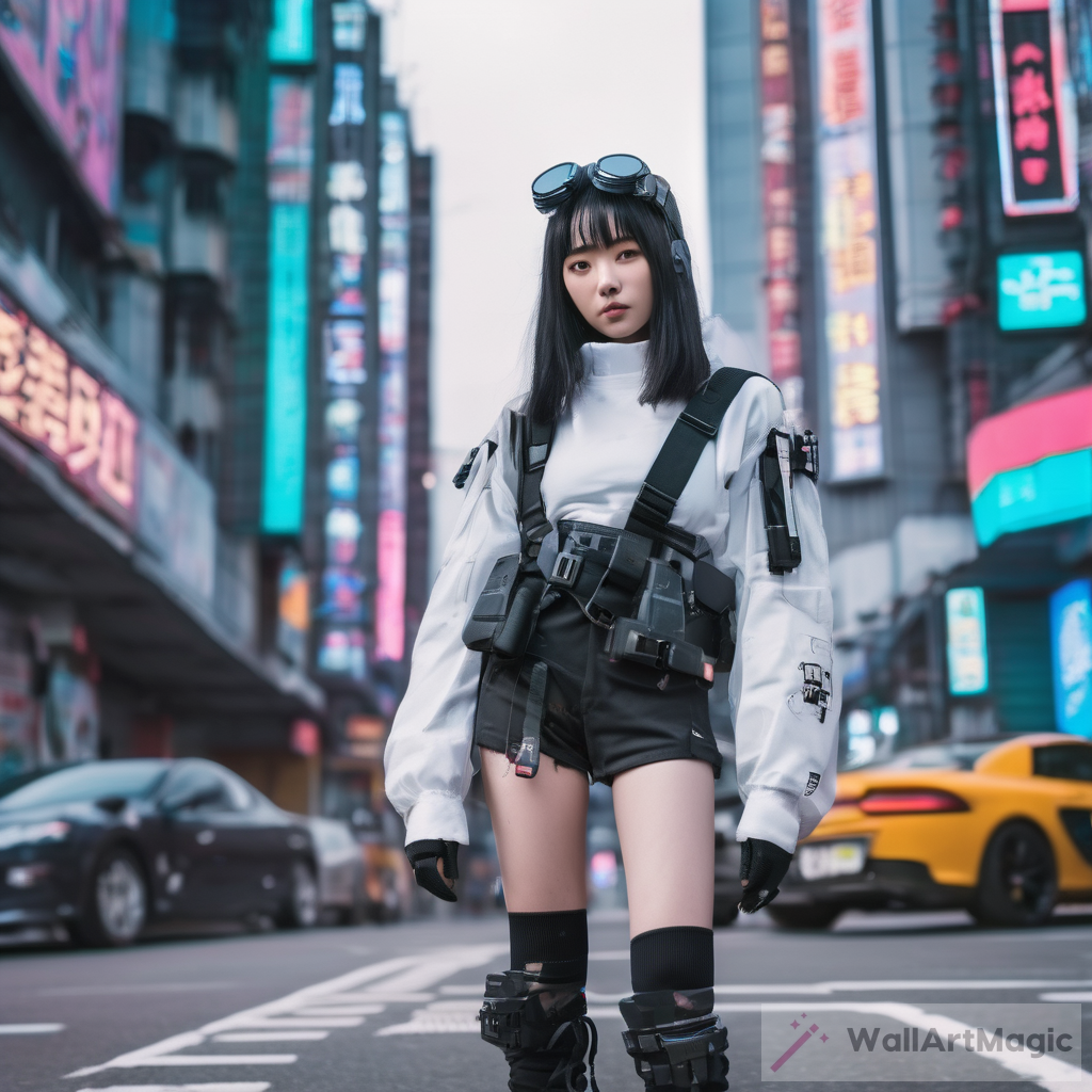 Korean Cyberpunk: Pale Girl in Futuristic City