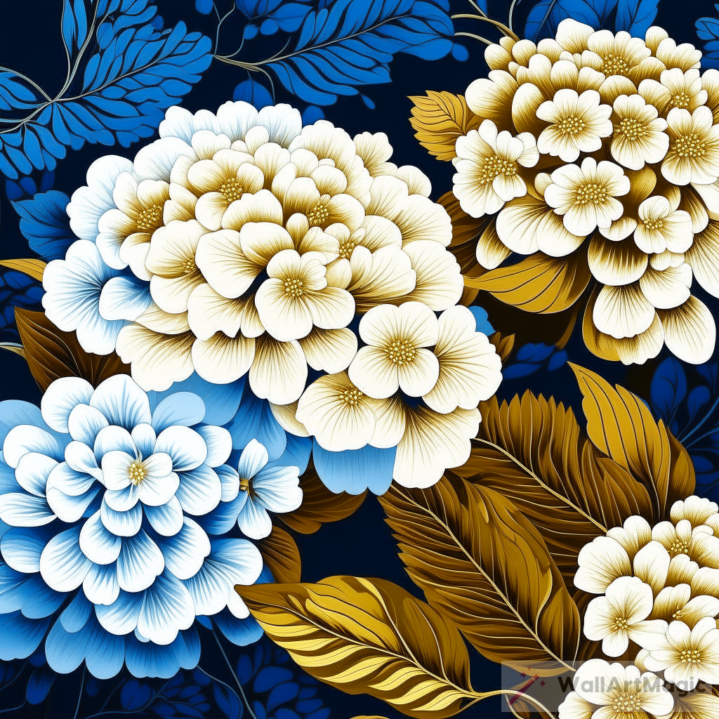 Brown & White Hydrangea Painting on Navy Blue Background