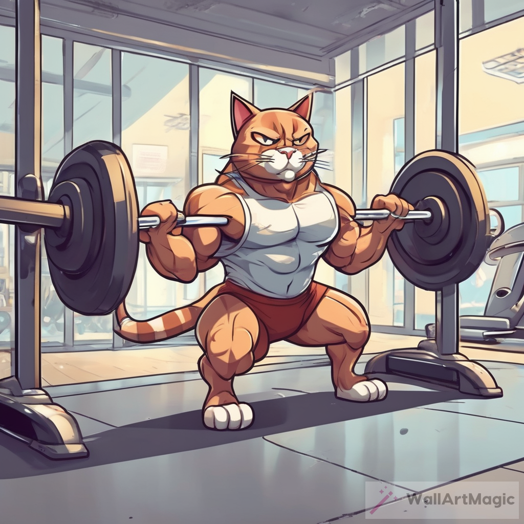Muscle Cat Gym Cartoon Fun