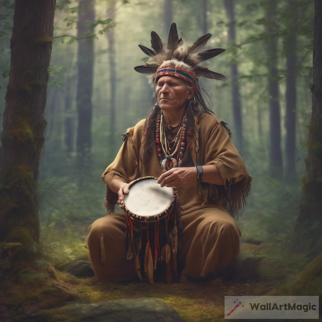 Mystical Forest Ritual: Shaman with Tambourine