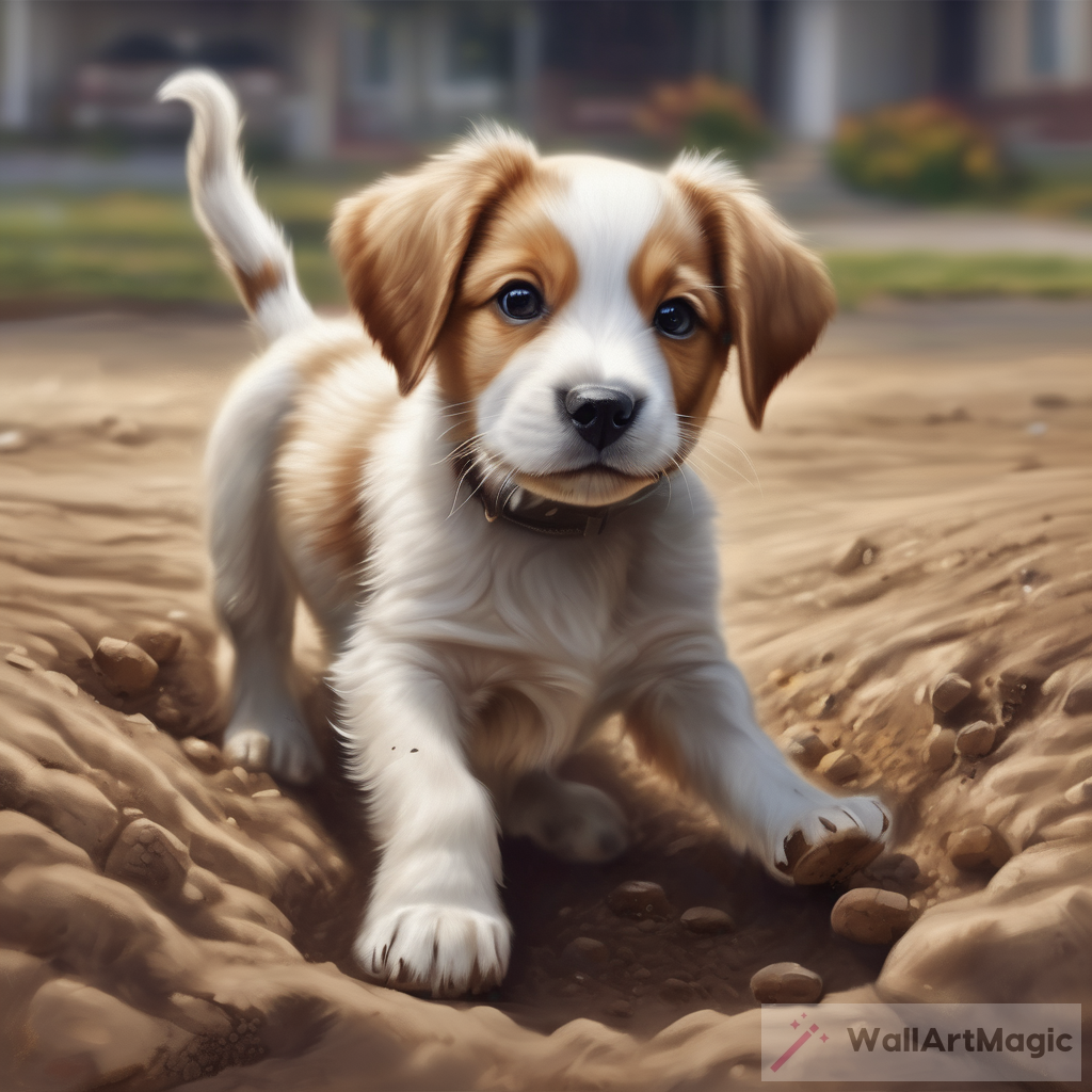 Realistic Art: Cute Puppy Playing with Owner