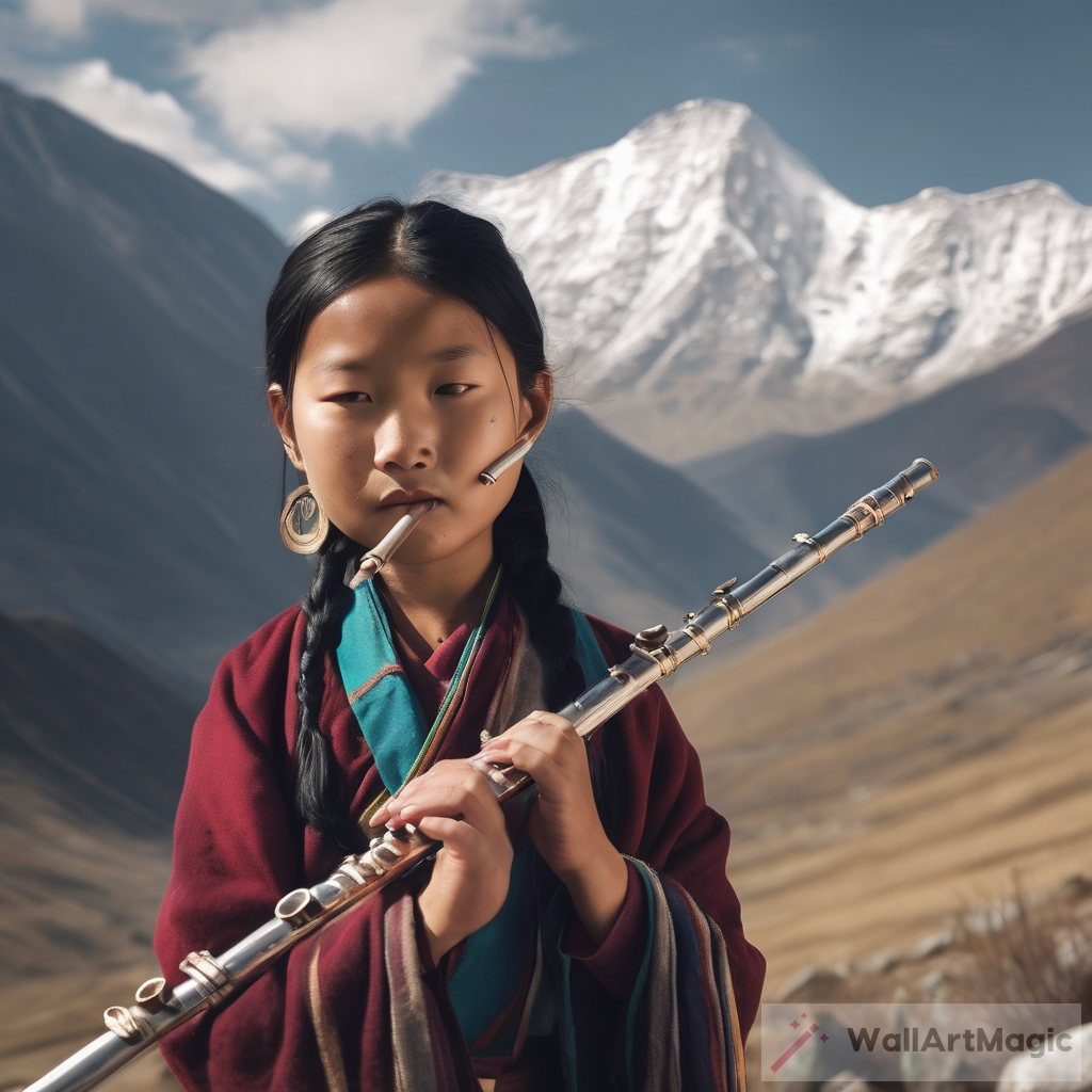 Captivating Image: Tibetan Girl Playing Flute