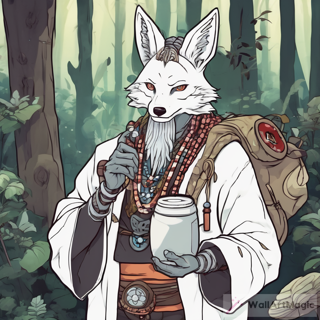 White Kitsune Shaman in Anime Forest