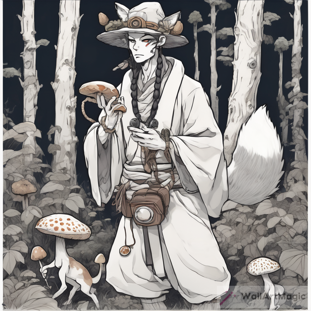 White Kitsune Shaman: Forest Encounter in Anime Style