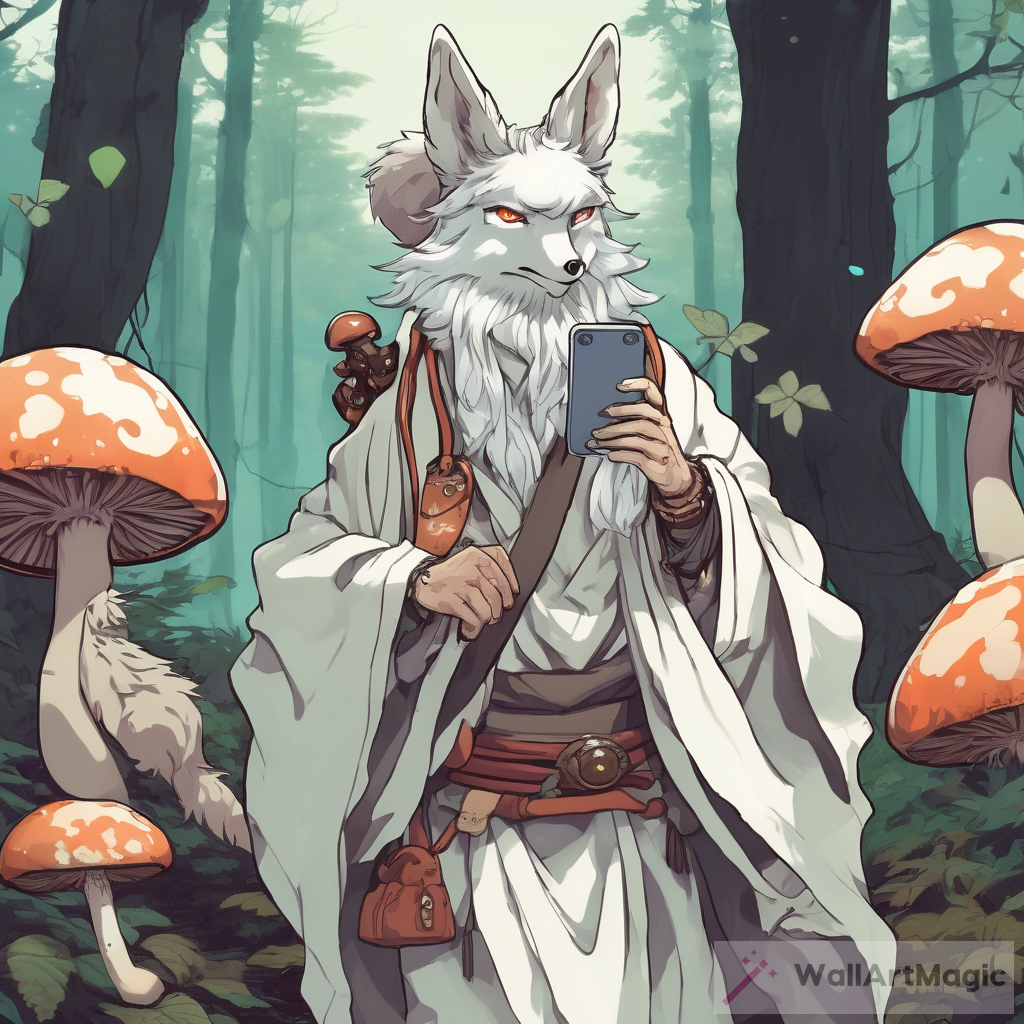 Mystical White Kitsune Shaman in Forest