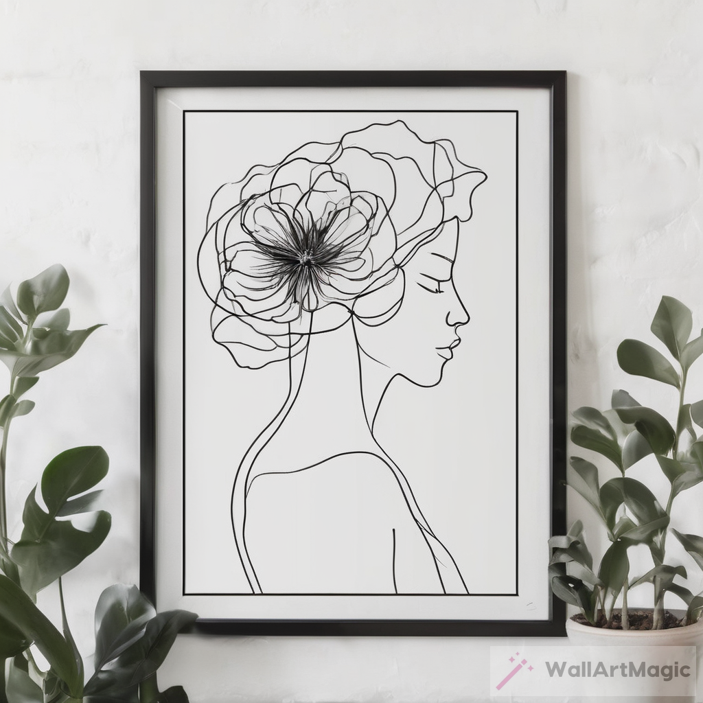 Printable Flower Woman Line Art in Minimalist Style